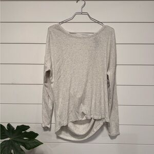 Bobi Los Angeles Women's Long Sleeve Ribbed Knit Light Heather Grey Draping Back